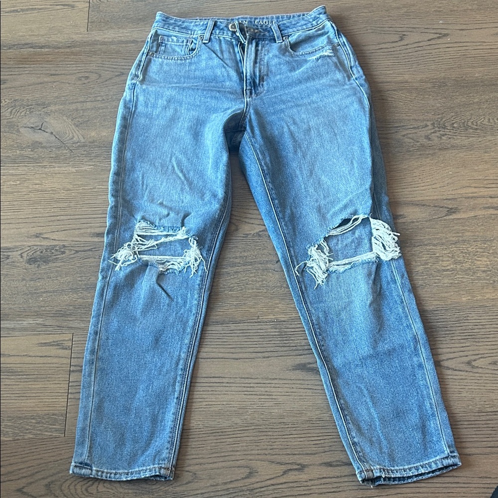 American Eagle Outfitters Light Blue Ripped Straight Leg Jeans